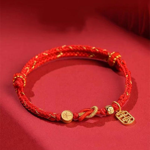 Silver Year of the Dragon Chinese Zodiac Natal Buddha Protection Rope Bracelet