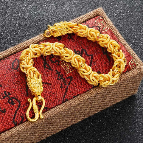 Pulsera Dragón Dorado de Doble Cabeza - Éxito y Fortuna