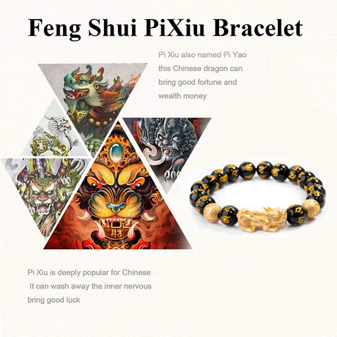 Pulsera de cuentas de piedra de obsidiana Feng Shui Pixiu, pulsera personalizada con dije Pi Xiu 