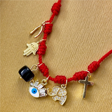 Poderosa Pulsera Roja de Siete Nudos, Amuletos de Protección, Pulsera de Buena Suerte y Prosperidad