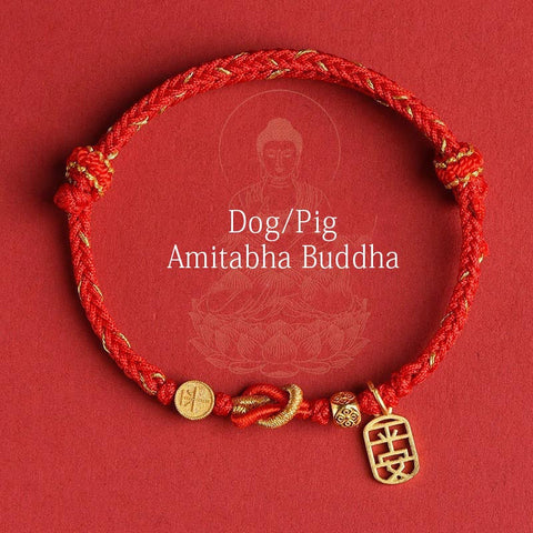 Silver Year of the Dragon Chinese Zodiac Natal Buddha Protection Rope Bracelet