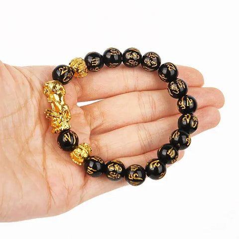 Pulsera de cuentas de piedra de obsidiana Feng Shui Pixiu, pulsera personalizada con dije Pi Xiu 