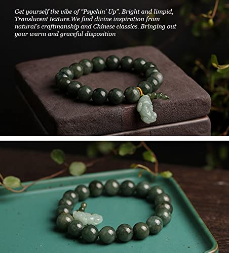 Green Jade Bracelet with Pixiu - Invite Wealth & Calming Energies