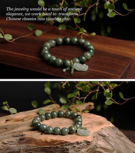 Green Jade Bracelet with Pixiu - Invite Wealth & Calming Energies