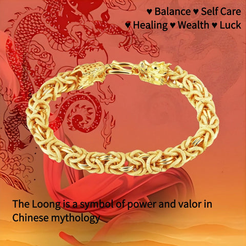 Pulsera Dragón Dorado de Doble Cabeza - Éxito y Fortuna