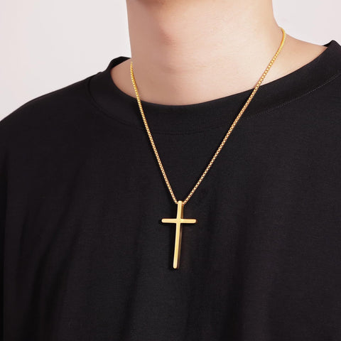 Fiusem Cross Necklace for Men, Silver/Gold/Black Mens Cross Necklaces with 2.5mm Cross Chain and Stainless Steel Cross Pendant