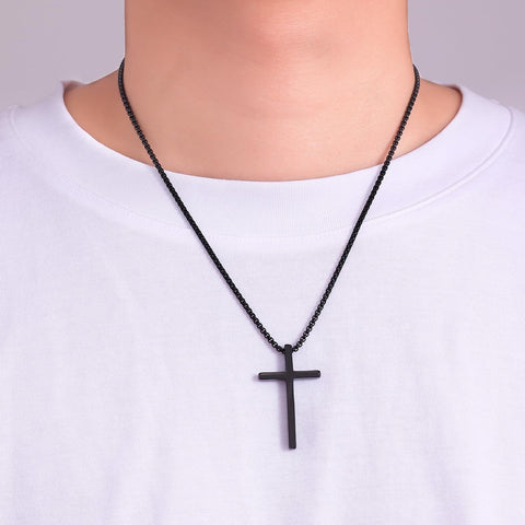 Fiusem Cross Necklace for Men, Silver/Gold/Black Mens Cross Necklaces with 2.5mm Cross Chain and Stainless Steel Cross Pendant