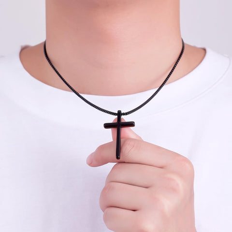 Fiusem Cross Necklace for Men, Silver/Gold/Black Mens Cross Necklaces with 2.5mm Cross Chain and Stainless Steel Cross Pendant