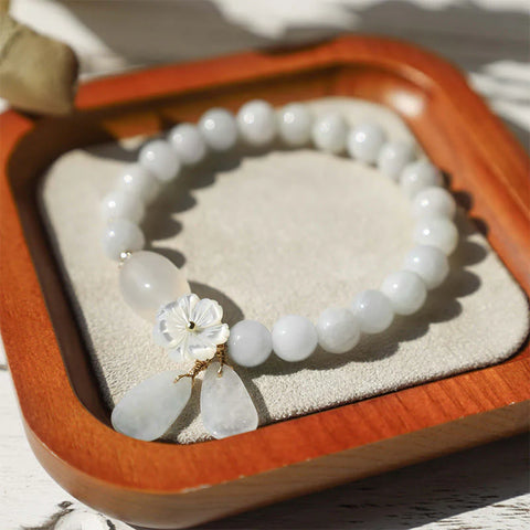 Luck Bracelet, Natural 7.5mm White Jade Bead Bracelet