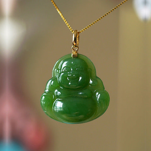 Green Jade Buddha Pendant Chain Necklace