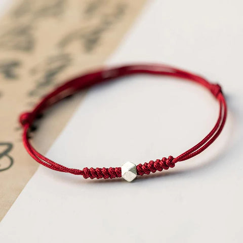 925 Sterling Silver Luck Bead Protection Red String Braided Bracelet