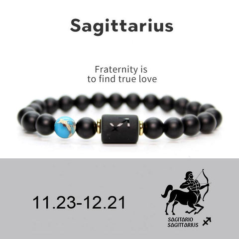 12 Constellations of the Zodiac Black Onyx Adjustable Bracelet