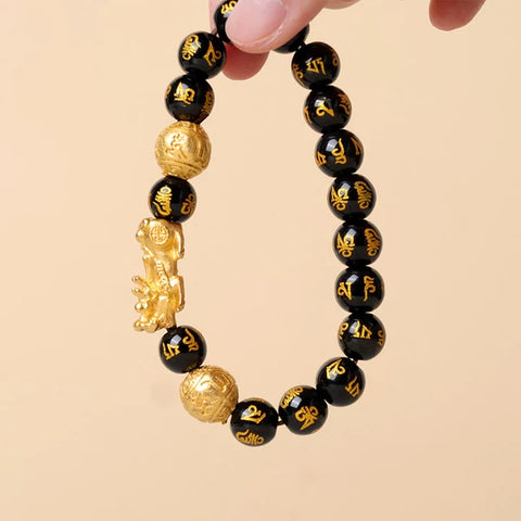 Pulsera de cuentas de piedra de obsidiana Feng Shui Pixiu, pulsera personalizada con dije Pi Xiu 