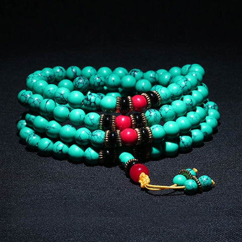 Pulsera Mala curativa de turquesa tibetana