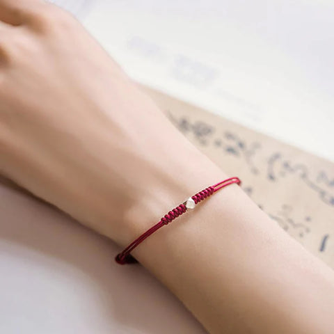 Pulsera trenzada de hilo rojo de protección de cuentas de suerte de plata de ley 925