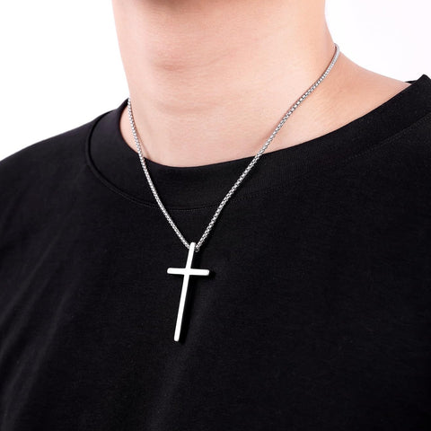 Fiusem Cross Necklace for Men, Silver/Gold/Black Mens Cross Necklaces with 2.5mm Cross Chain and Stainless Steel Cross Pendant