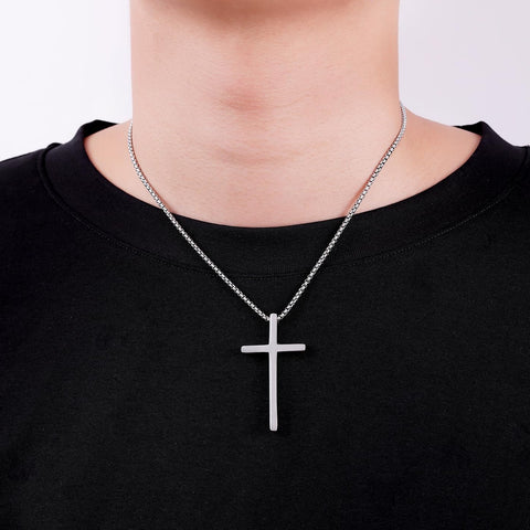 Fiusem Cross Necklace for Men, Silver/Gold/Black Mens Cross Necklaces with 2.5mm Cross Chain and Stainless Steel Cross Pendant