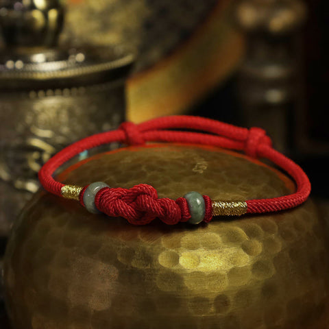 Pulsera de pareja trenzada con nudo de la suerte de Jade, hilo rojo, piedras de Buda