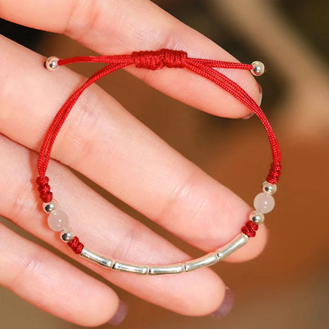 Silver White Agate Red Agate Bead Protection String Braided Bracelet