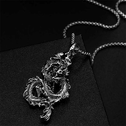 Chinese Dragon Stones Dragon Pattern Steel Strength Necklace Pendant