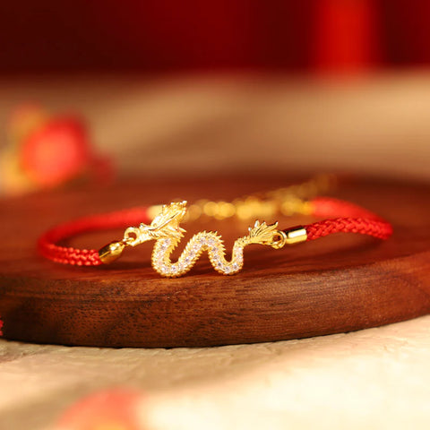 Pulsera de cadena de cuerda roja de la suerte dorada auspiciosa del Año del Dragón de plata de ley