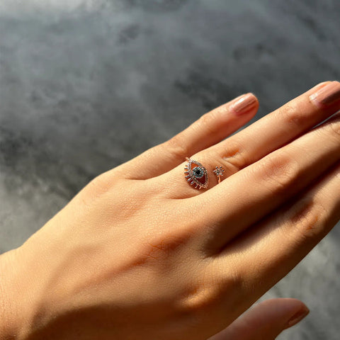 Resizeable Evil Eye Protection Rosegold Ring