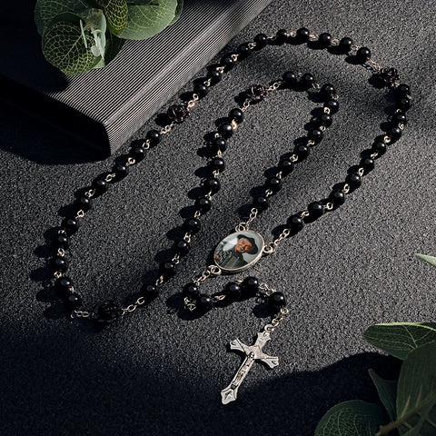 Custom Rosary Beads Cross Necklace Sentimental Memorial Gifts For Catholics Necklace With Photo