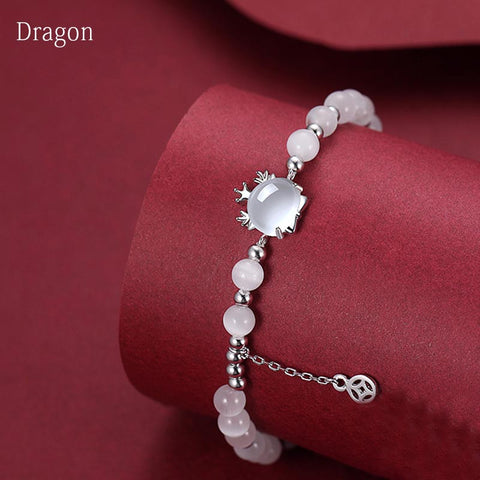 Year of the Dragon Chinese Zodiac Natural Cat's Eye Chalcedony Copper Coin Success Bracelet