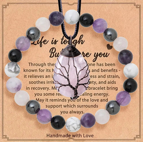 Tree of Life Amethyst Crystal Stone Necklace Bracelet Natural Stone Gemstone Set