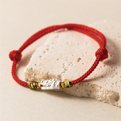 Sterling Silver Year of the Dragon Luck Strength Red Rope Bracelet