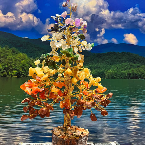 Flash Sale!!LARGE 7 Chakra Crystal Gemstone Bonsai Money Tree Good Luck Prosperity FengShui