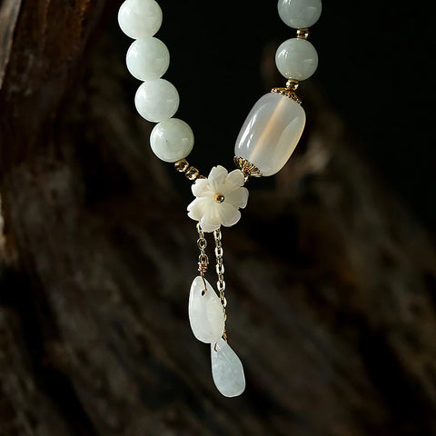 Luck Bracelet, Natural 7.5mm White Jade Bead Bracelet