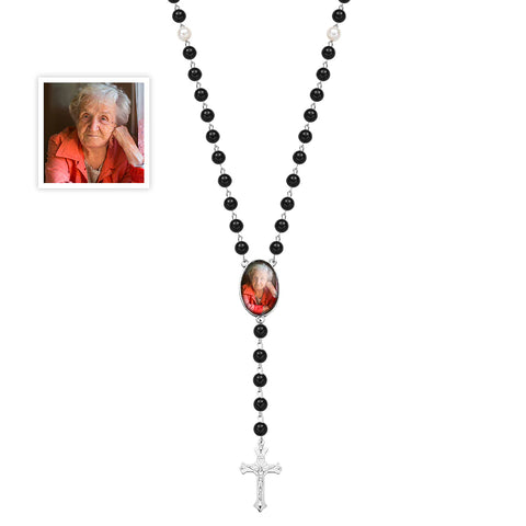 Custom Rosary Beads Cross  Necklace Sentimental Memorial Prayer Necklace With Photo Memorable Gift For Women