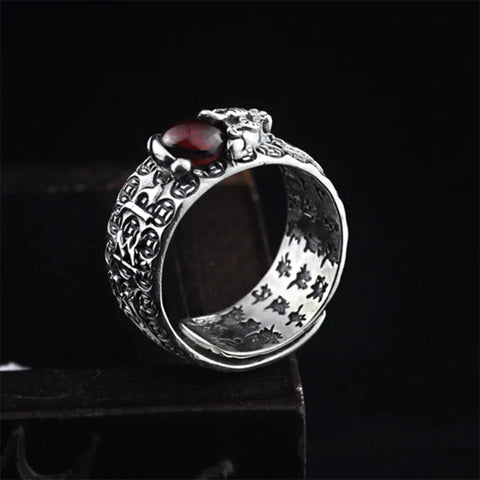 Anillo de riqueza de granate rojo FengShui PiXiu