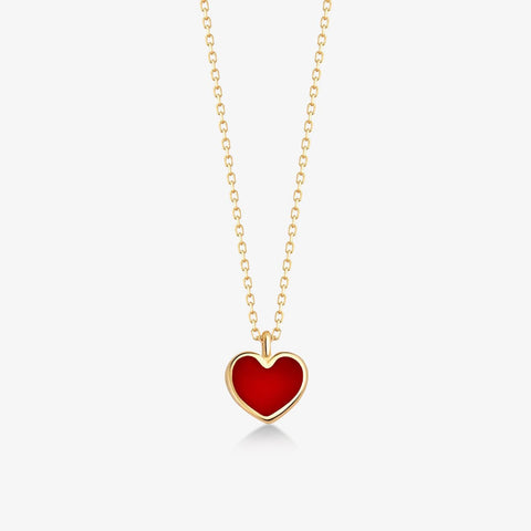 Solid Gold Preppy Ruby Heart Necklace, Mother Gift, Heart Pendant