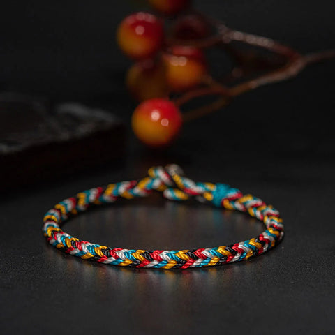 Pulsera de hilo trenzado de protección de hilo de cinco colores hecha a mano en el Tíbet 