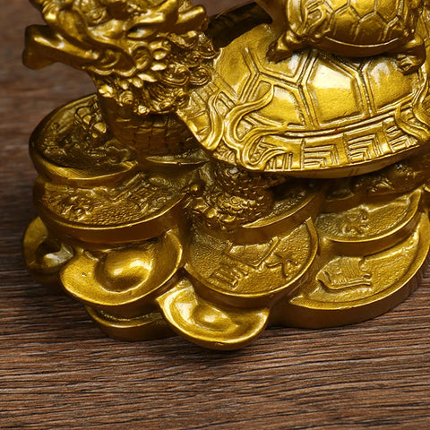 Feng Shui Dragon Turtle Tortoise  Figurine Coin Money Wealth Lucky Home Dector