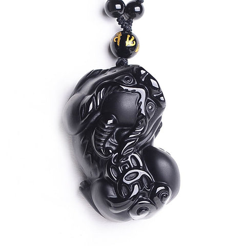 Black Obsidian Pixiu Necklace - Wealth Protection