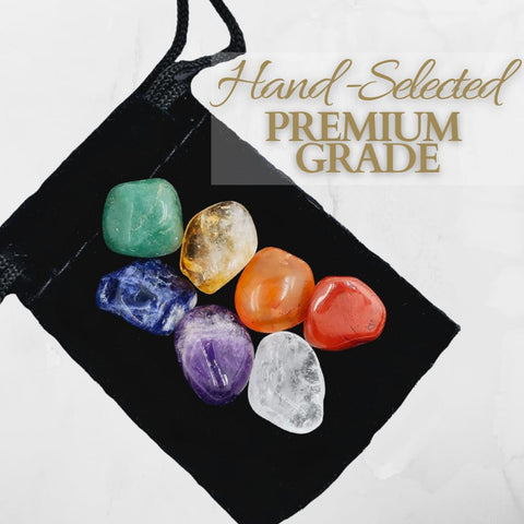 Crystals and Healing Stones Premium Kit Velvet Pouch - 7 Chakra Stones Healing Crystals Set