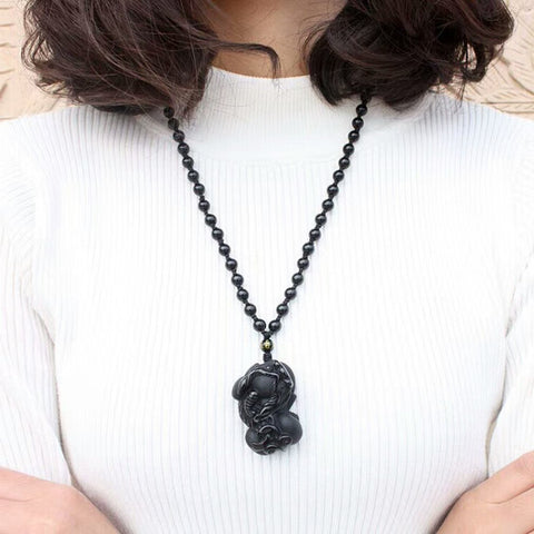 Black Obsidian Pixiu Necklace - Wealth Protection