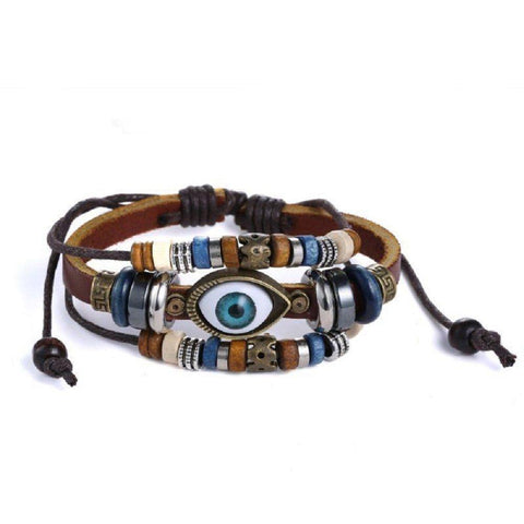 Pulsera estilo bohemio con cuentas de cuero multicapa retro