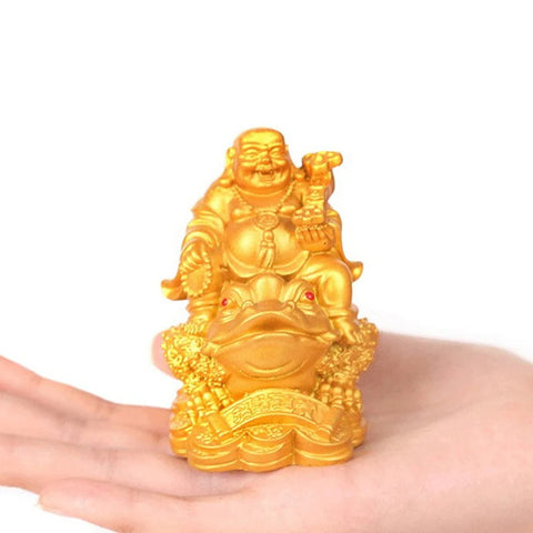 Feng Shui Maitreya Buddha Statue Toad Figurine Money Fortune Wealth Chinese Golden Frog Home Office Tabletop Decoration