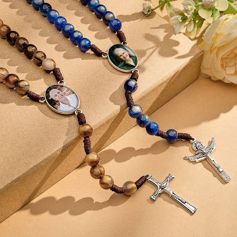 Custom Rosary Beads Cross Necklace Personalized Beads Sentimental Hand   Memorial Gifts For Catholics With Photo