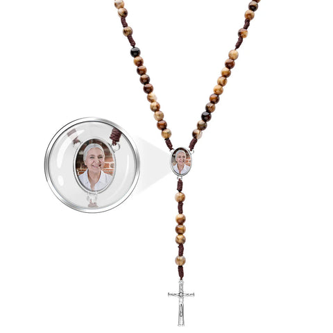 Collar de cuentas de Rosario personalizado, cuentas personalizadas, regalos conmemorativos de mano sentimentales para católicos con foto