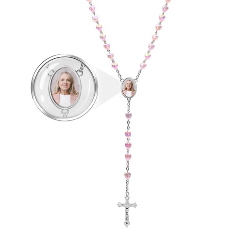 Sentimental For Catholics Collar de corazón personalizado con cuentas de rosario personalizado con foto