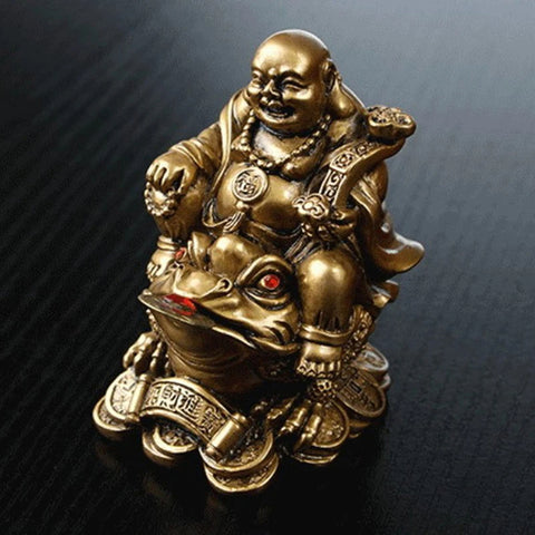 Feng Shui Maitreya Buddha Statue Toad Figurine Money Fortune Wealth Chinese Golden Frog Home Office Tabletop Decoration