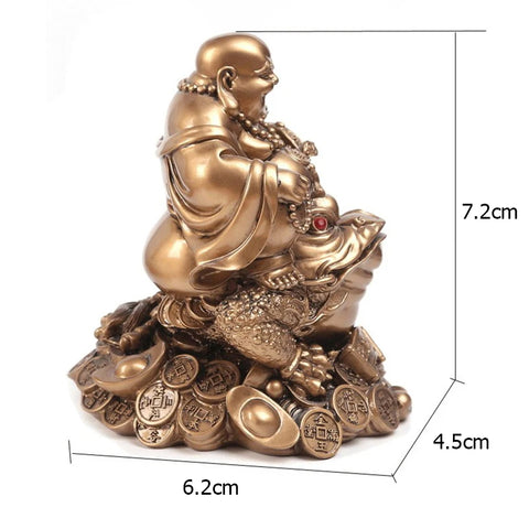 Feng Shui Maitreya Buddha Statue Toad Figurine Money Fortune Wealth Chinese Golden Frog Home Office Tabletop Decoration