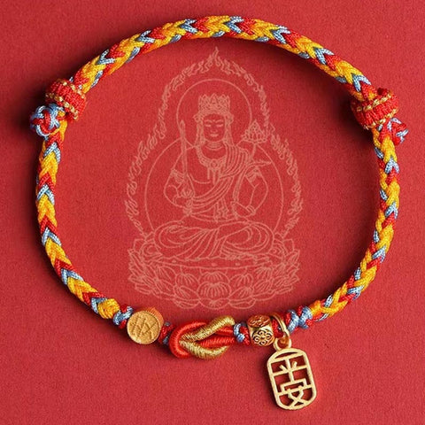 Silver Year of the Dragon Chinese Zodiac Natal Buddha Protection Rope Bracelet