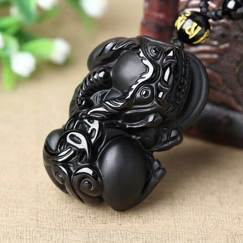 Black Obsidian Pixiu Necklace - Wealth Protection