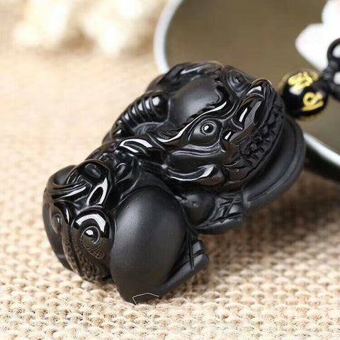 Black Obsidian Pixiu Necklace - Wealth Protection